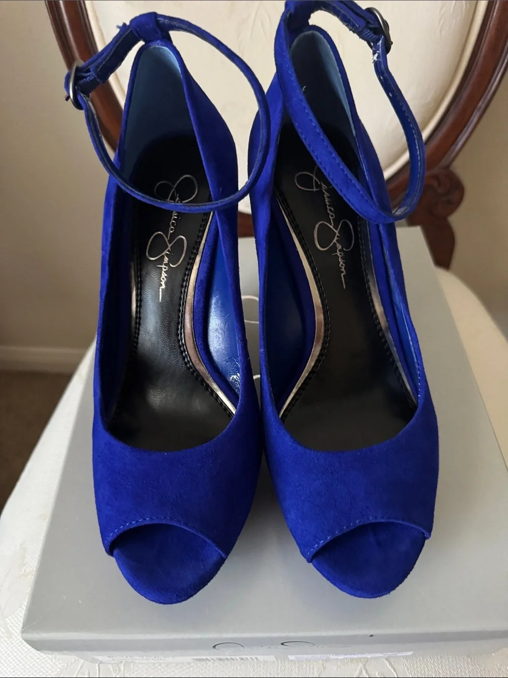 Jessica Simpson Blue Violet Suede Ankle-Strap Platform Heels